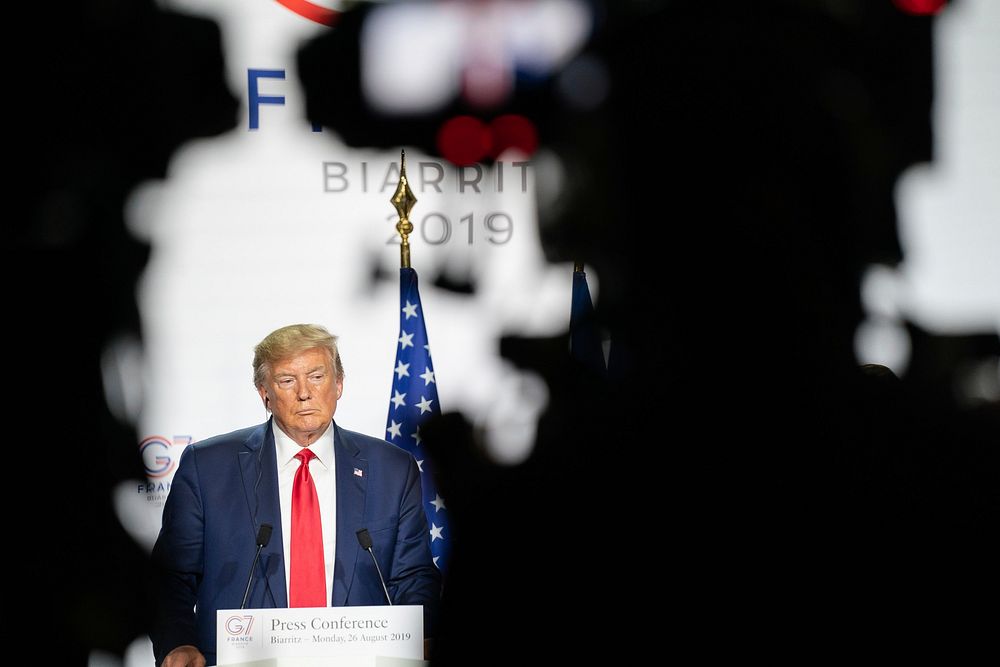 President Donald J. Trump and French President Emmanuel Macron participate in a joint press conference at the Centre de…