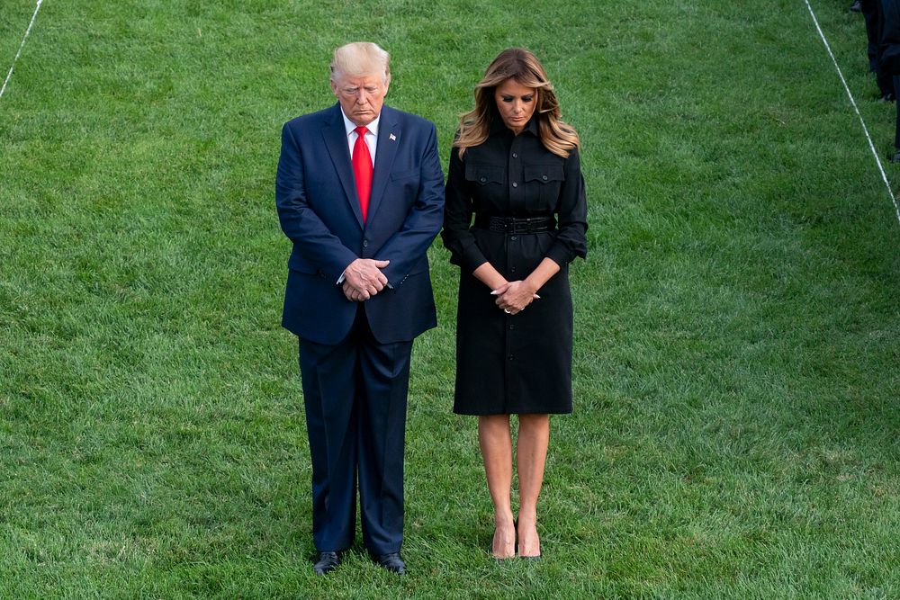 September 11, President Donald J. Trump and First Lady Melania Trump bow their heads during a moment of silence on the South…