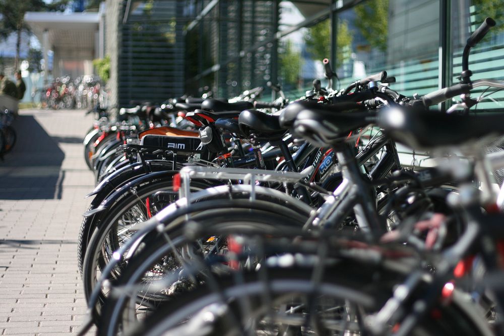 Bicycle parking row near the building. Original public domain image from Flickr 