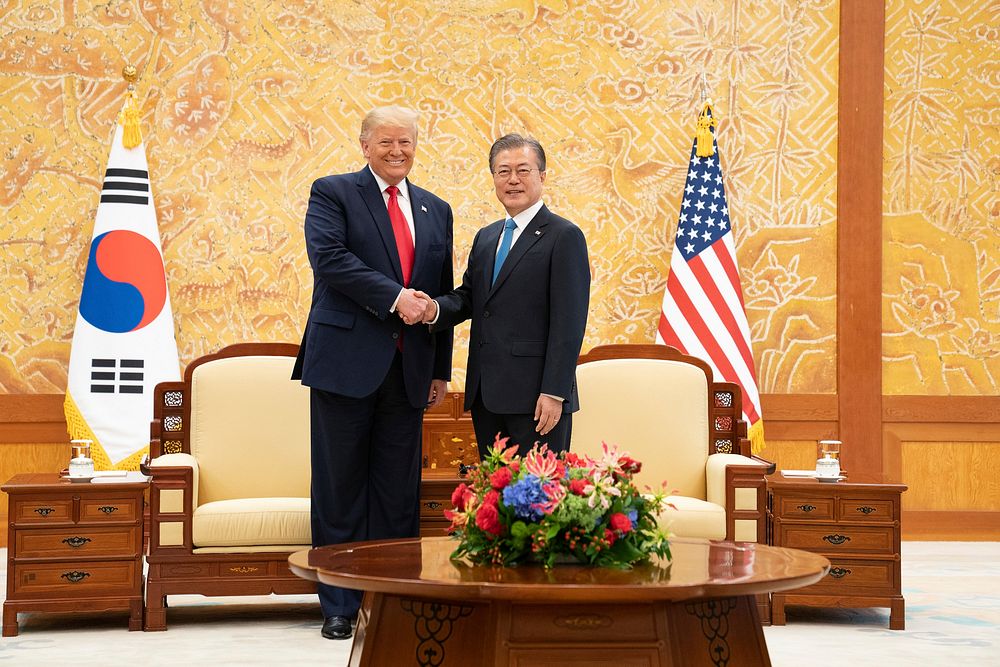 President Donald J. Trump and Republic of South Korea President Moon Jae-in attend their first bilateral meeting at Blue…