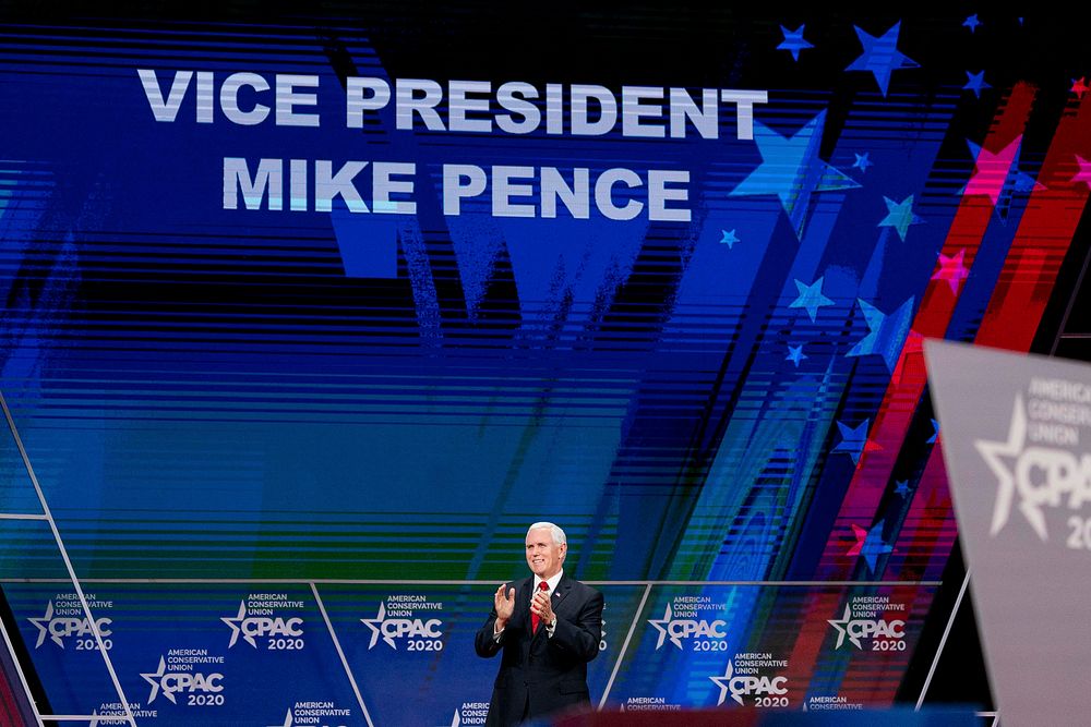 Vice President Mike Pence delivers remarks to the Conservative Political Action Conference Thursday, Feb. 27, 2020, at the…