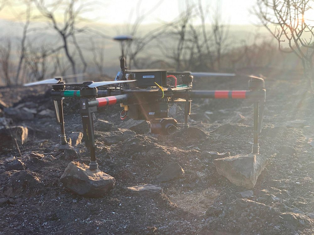 Unmanned Aircraft System (UAS) or drone used to survey the South Obenchain Fire, 9/28/2020. Original public domain image…