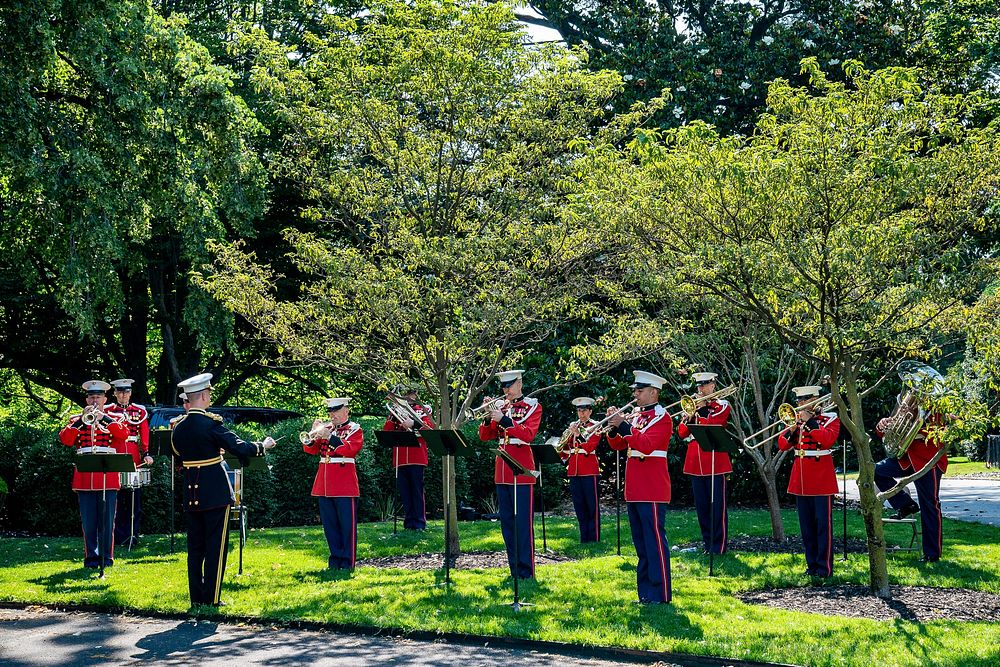 Flag Raising CeremonyThe President’s Own Marine Band performs during a flag raising ceremony in honor of Flag Day Sunday…