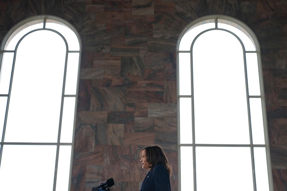 Vice President Kamala Harris delivers remarks Friday. March 19, 2021, at Emory University in Atlanta, Georgia. (Official…
