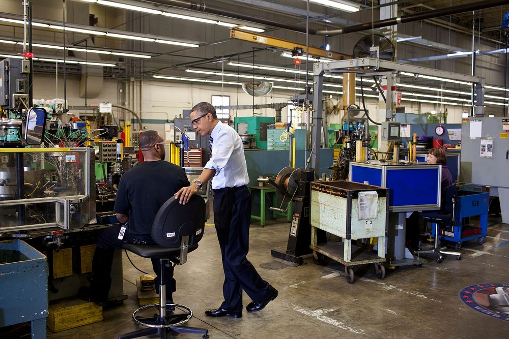 President Barack Obama tours Master Lock Company in Milwaukee, Wis., Feb. 15, 2012.