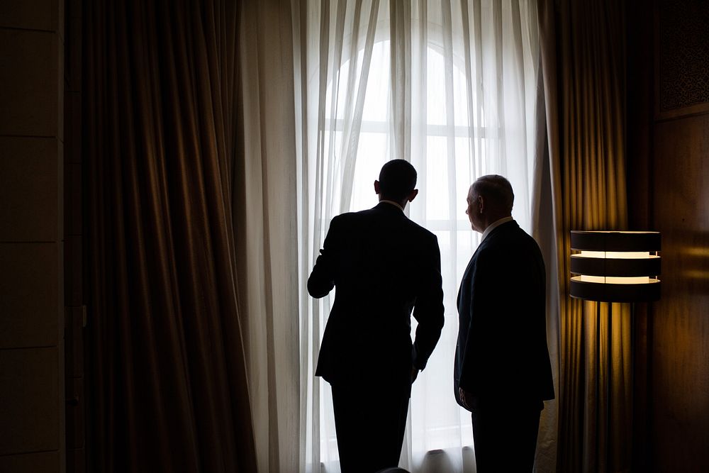 President Barack Obama and Israeli Prime Minister Benjamin Netanyahu look out a window before their lunch at the King David…