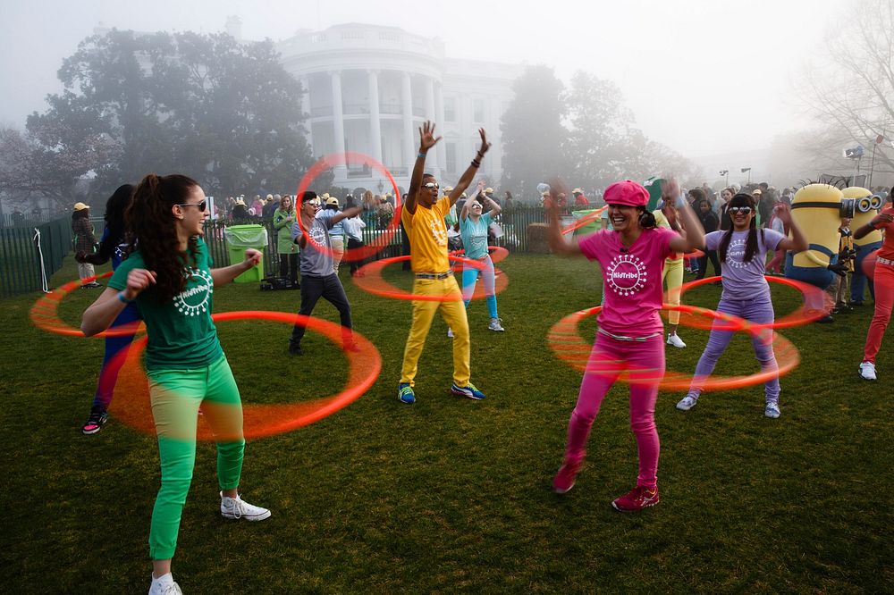 KidTribe hula hoopers perform during the Easter Egg Roll on the South Lawn of the White House, April 1, 2013.
