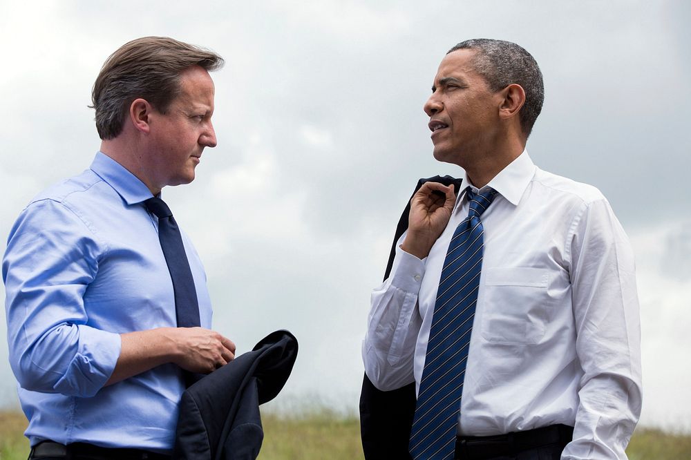 President Barack Obama and Prime Minister David Cameron of the United Kingdom talk during the G8 Summit at the Lough Erne…