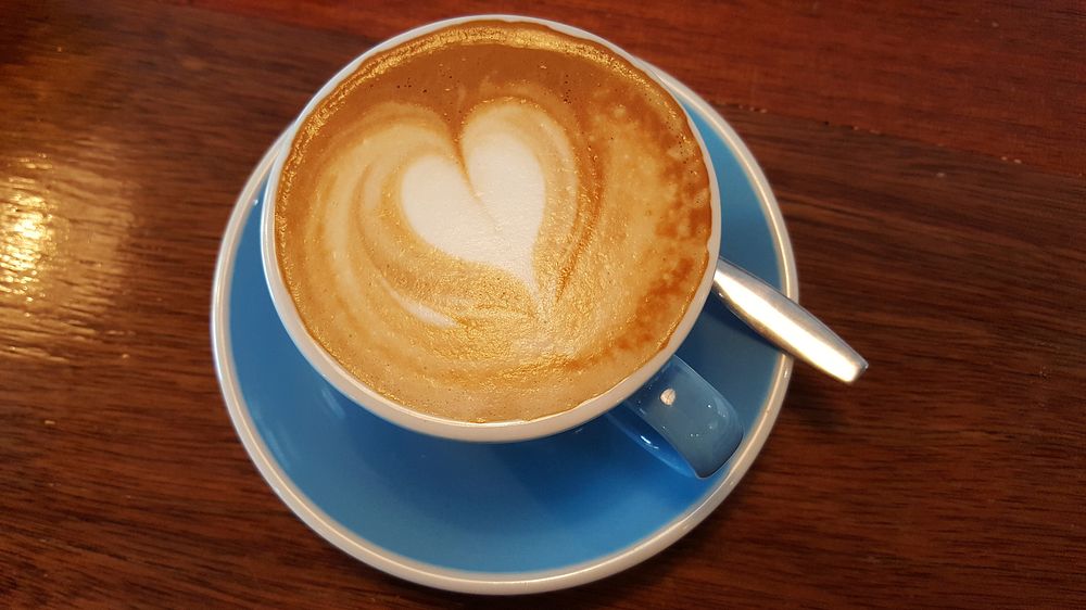 Coffee with heart latte art. Free public domain CC0 photo