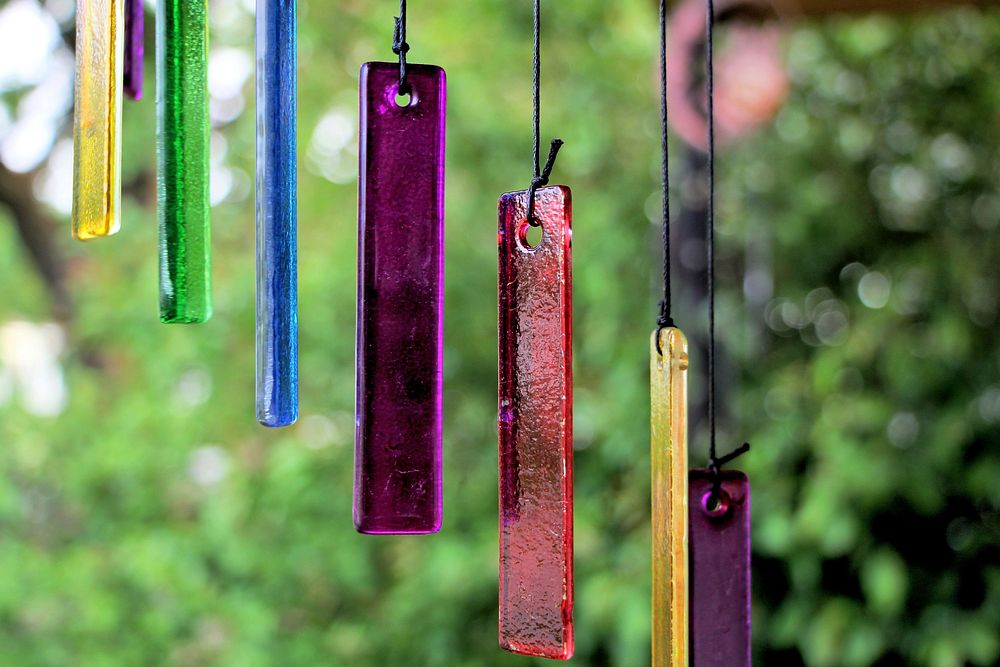 Colorful glass wind chime. Free public domain CC0 photo.