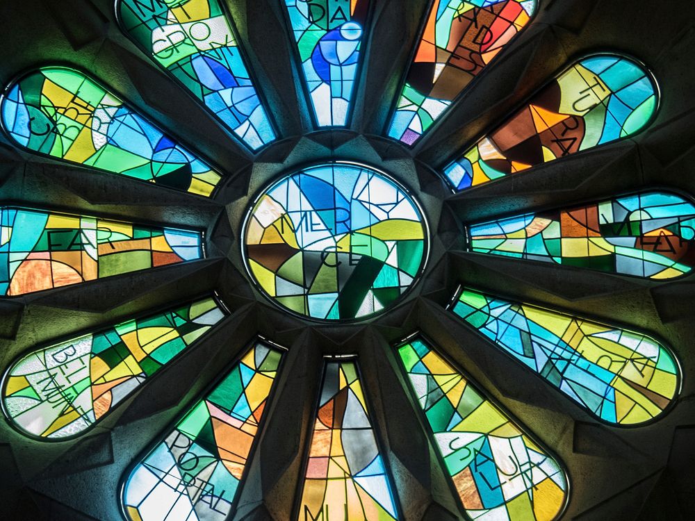 La Sagrada Familia stained glass. Free public domain CC0 image.