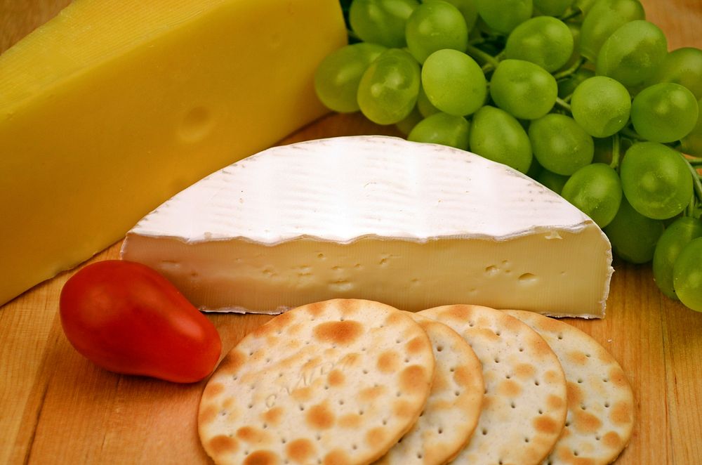 Closeup on cheese platter. Free public domain CC0 photo.