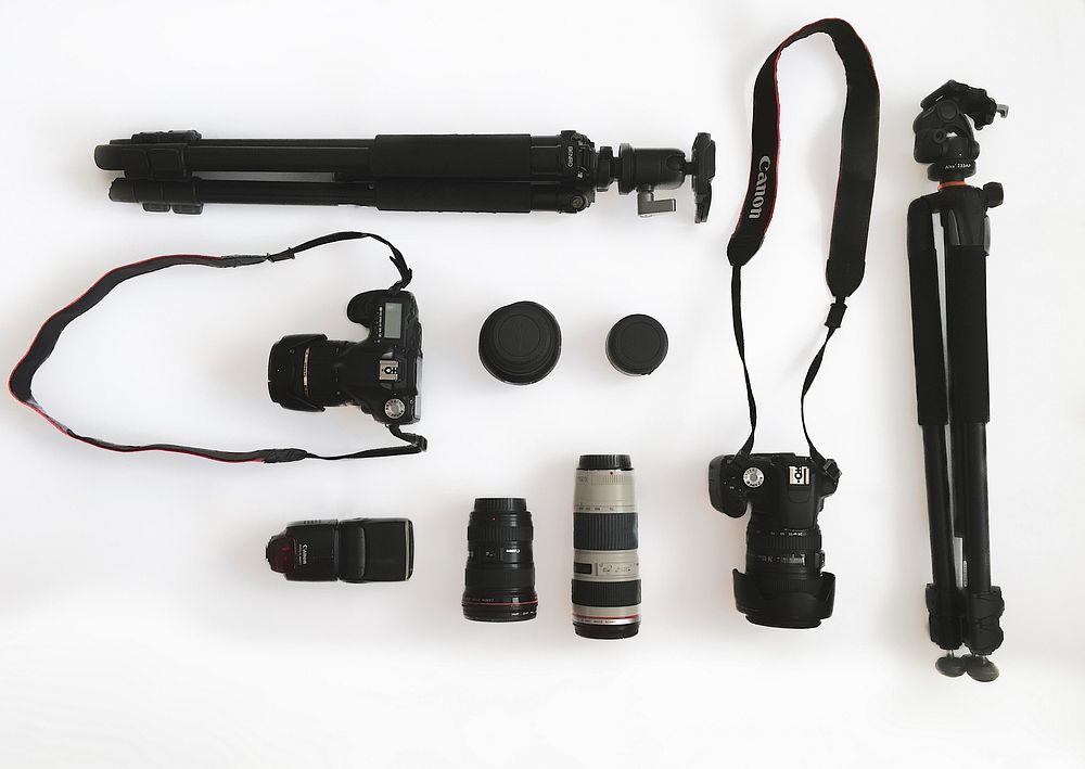 Camera set flat lay on white background, location unknown, Sept. 28, 2016.