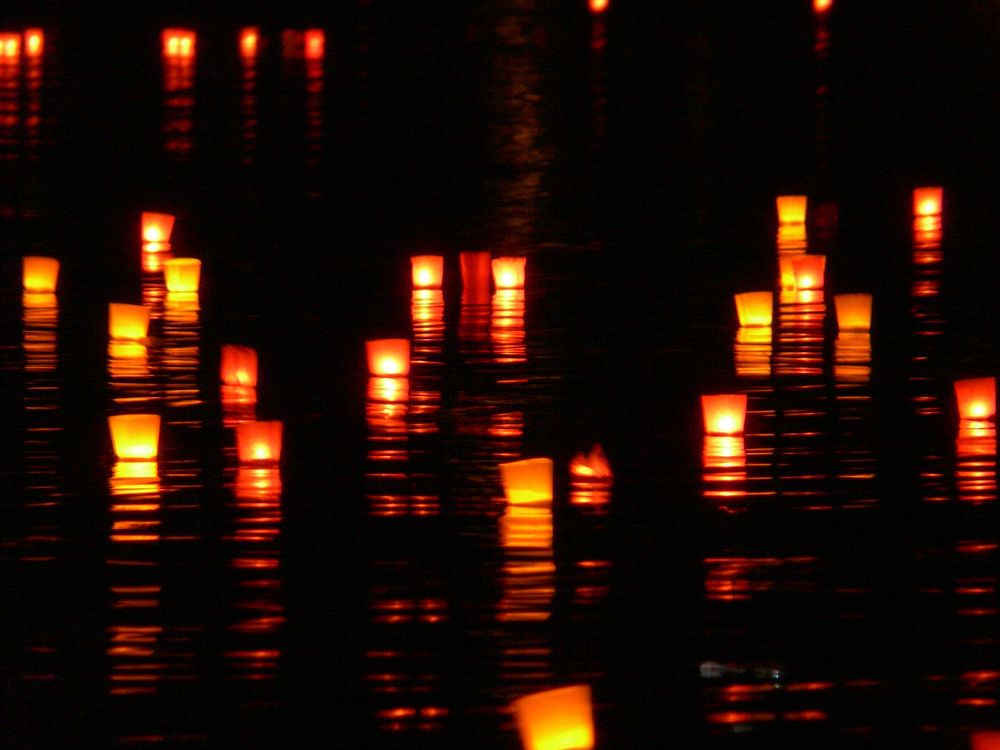 Lanterns on water, background photo. Free public domain CC0 image.