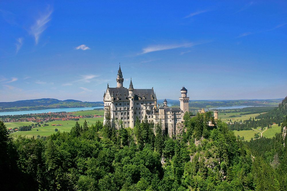 The Neuschwanstein Castle in Germany during the day. Free public domain CC0 photo.