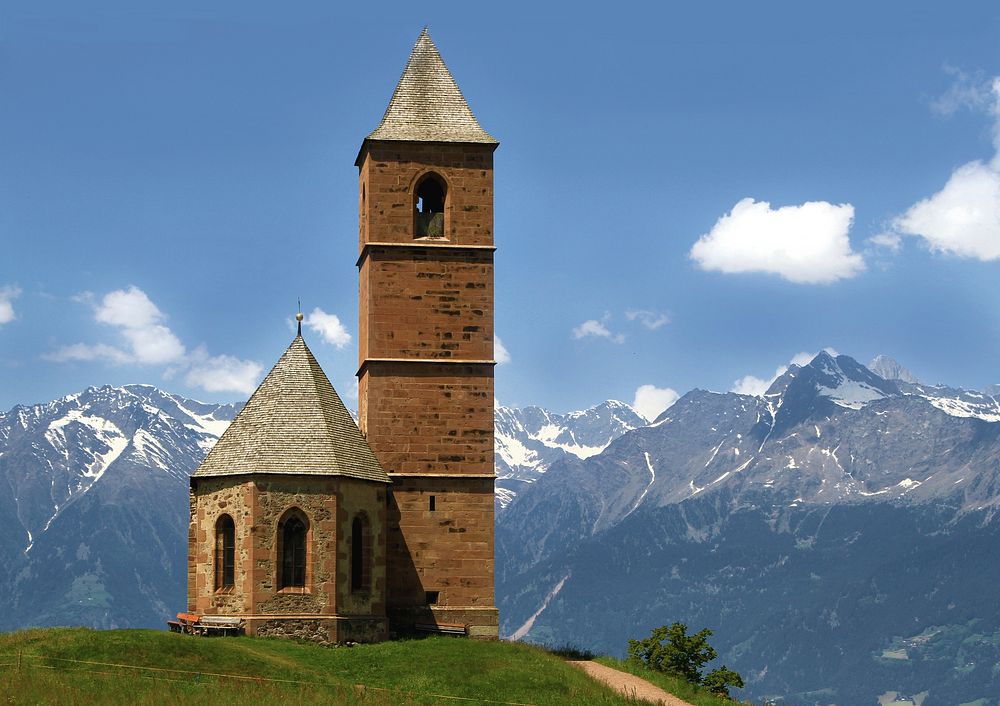 Historical church architecture, Dolomites, South Tyrol. Free public domain CC0 image.