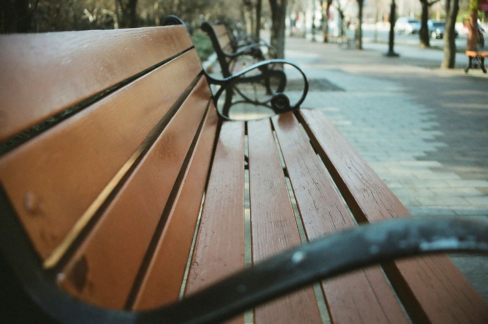 Empty park bench. Free public domain CC0 photo.