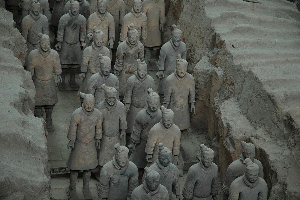 Terracotta Army at Emperor Qinshihuang's Mausoleum Site in China background. Free public domain CC0 photo.