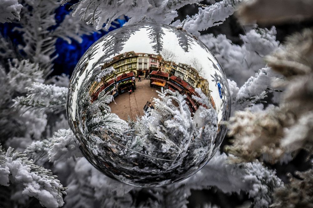 Closeup on silver Christmas ornament. Free public domain CC0 photo.