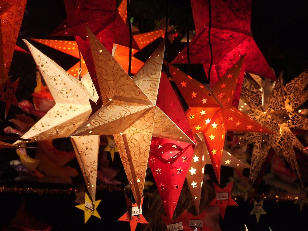 Colorful Christmas star lamps. Free public domain CC0 image.