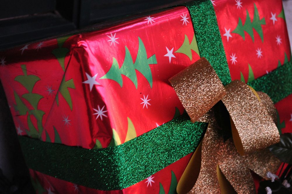 Closeup on Christmas gift box. Free public domain CC0 image.