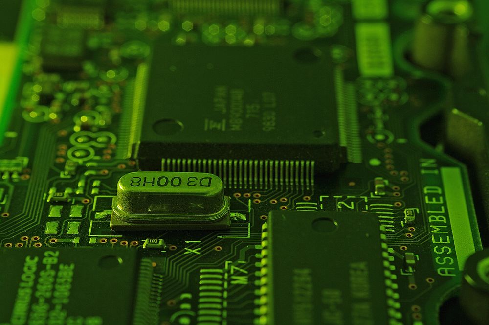 Computer circuitry microchip close up. Free public domain CC0 photo.