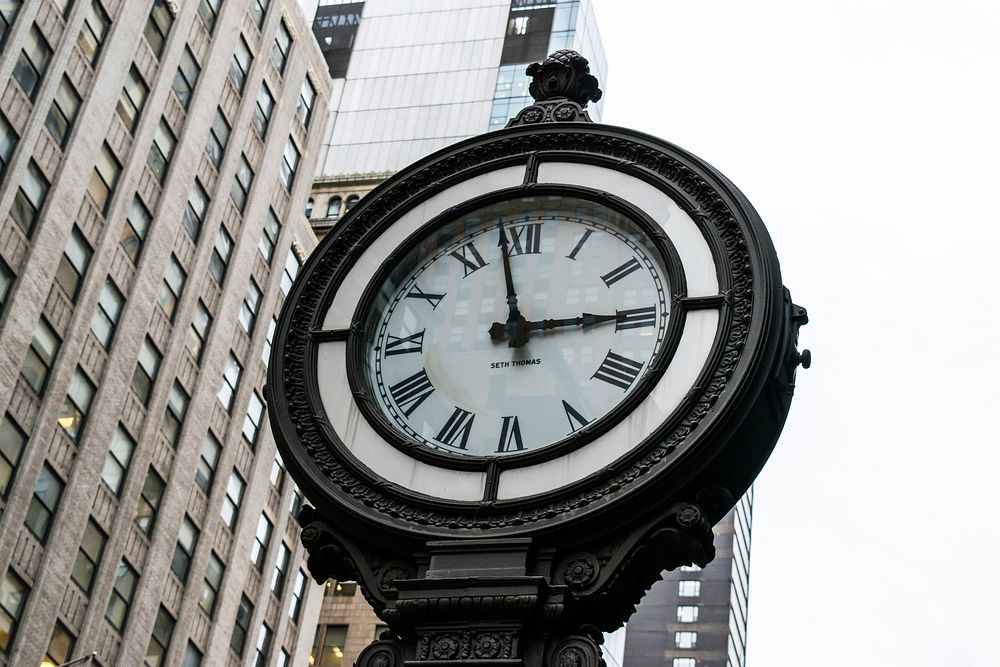 Clock in city, timepiece. Free public domain CC0 photo.