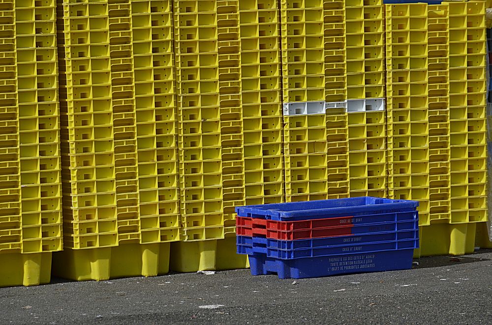 Plastic crates stacking. Free public domain CC0 photo.
