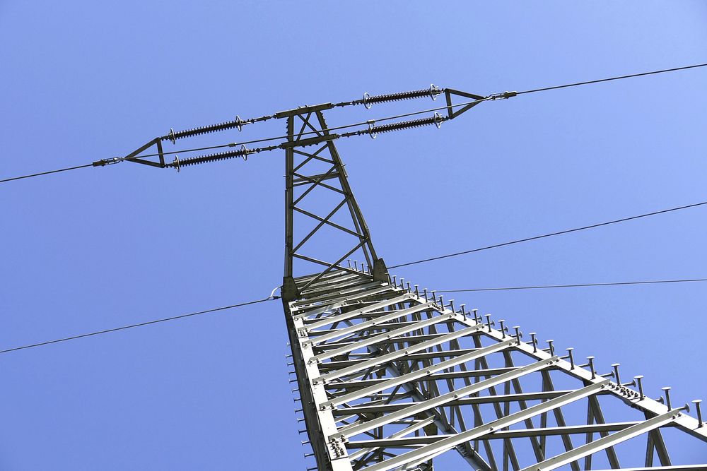 Electric transmission tower power lines. Free public domain CC0 image.