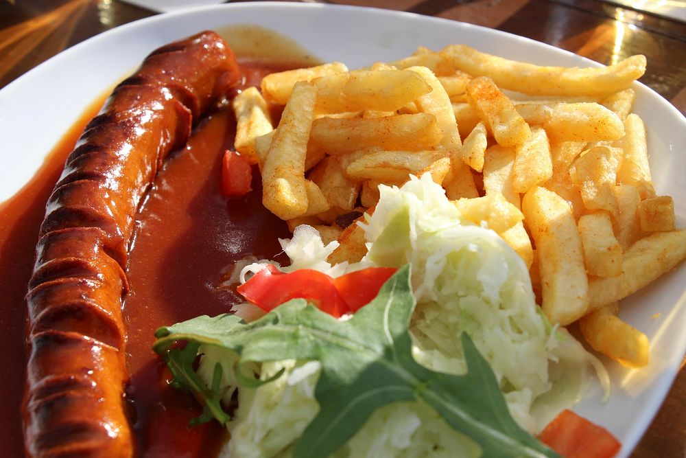 Sausage & french fries. Free public domain CC0 image