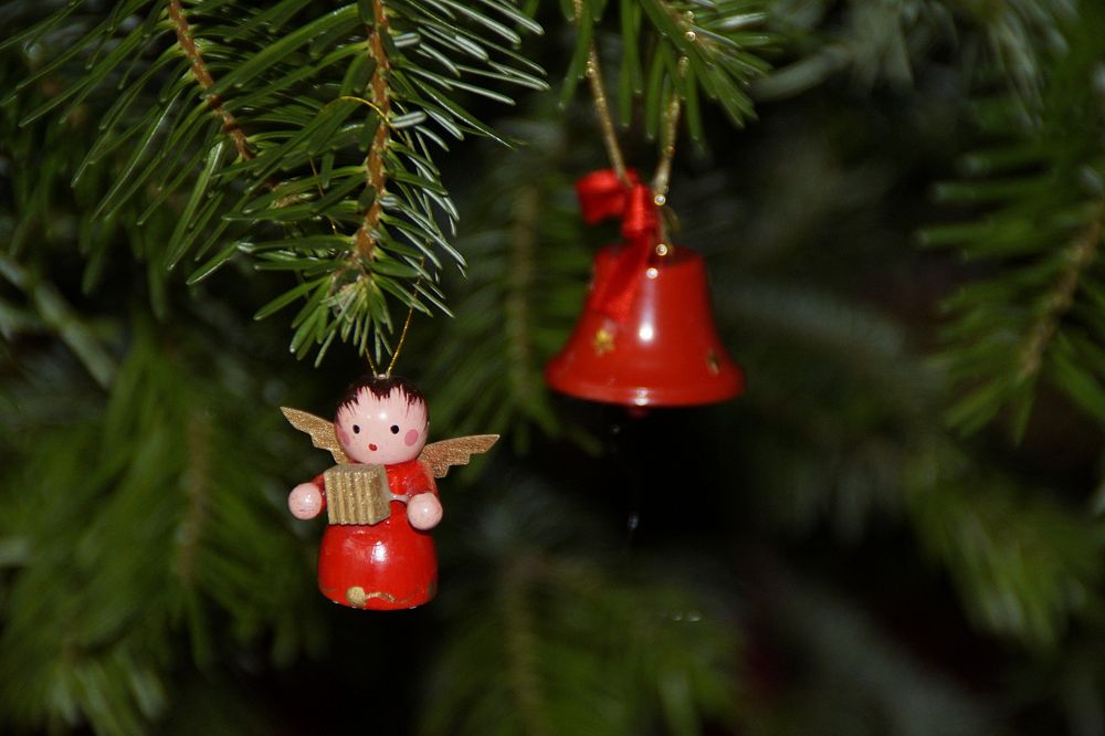 Closeup on ornament hanging on Christmas tree. Free public domain CC0 photo.