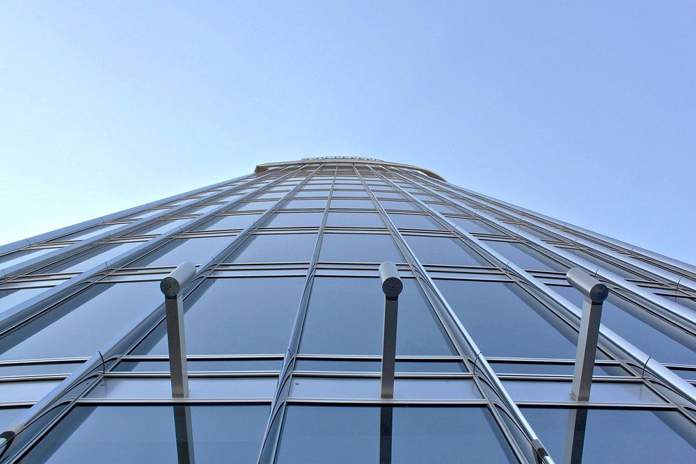 Tall modern building, low angle. Free public domain CC0 image.