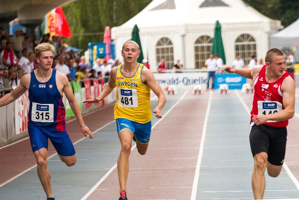 Athletes at Junior Gala Mannheim 100 M run, Germany, 18 July 2016. View public domain image source here
