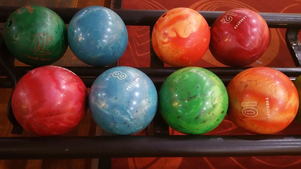 Colorful bowling balls. Free public domain CC0 photo.