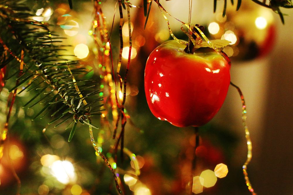 Closeup apple Christmas ornament hanging Free Photo rawpixel