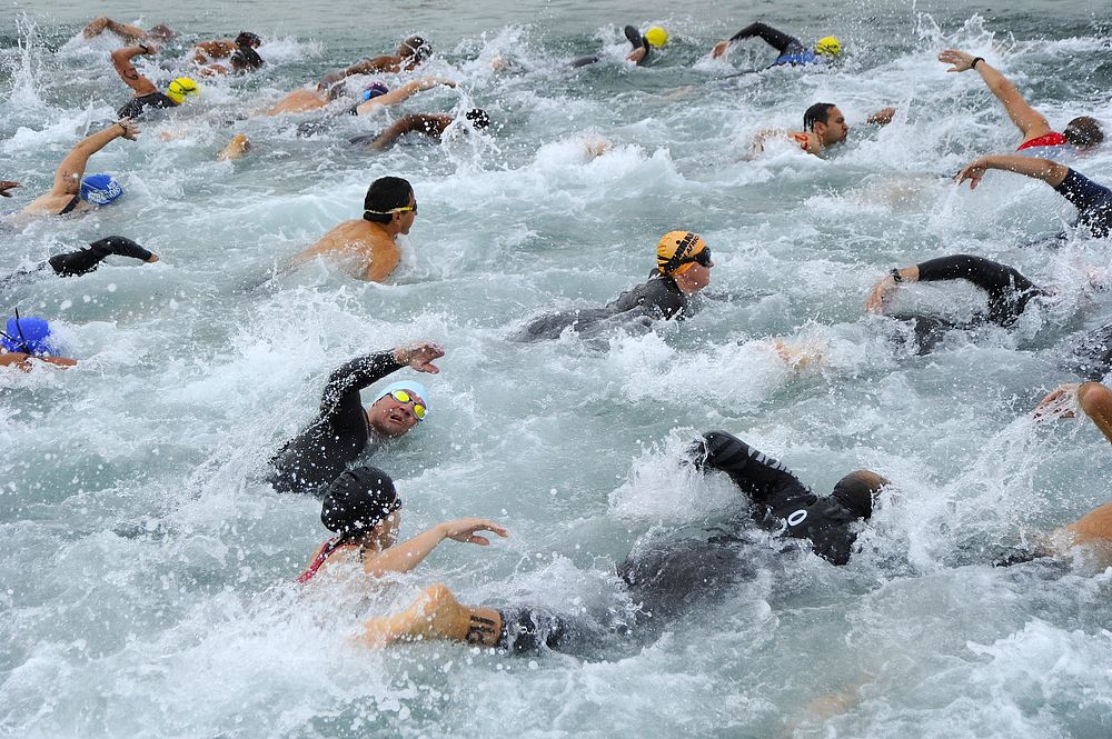 Triathlon swimmers, Bahrain, February 13, 2013. View public domain image source here