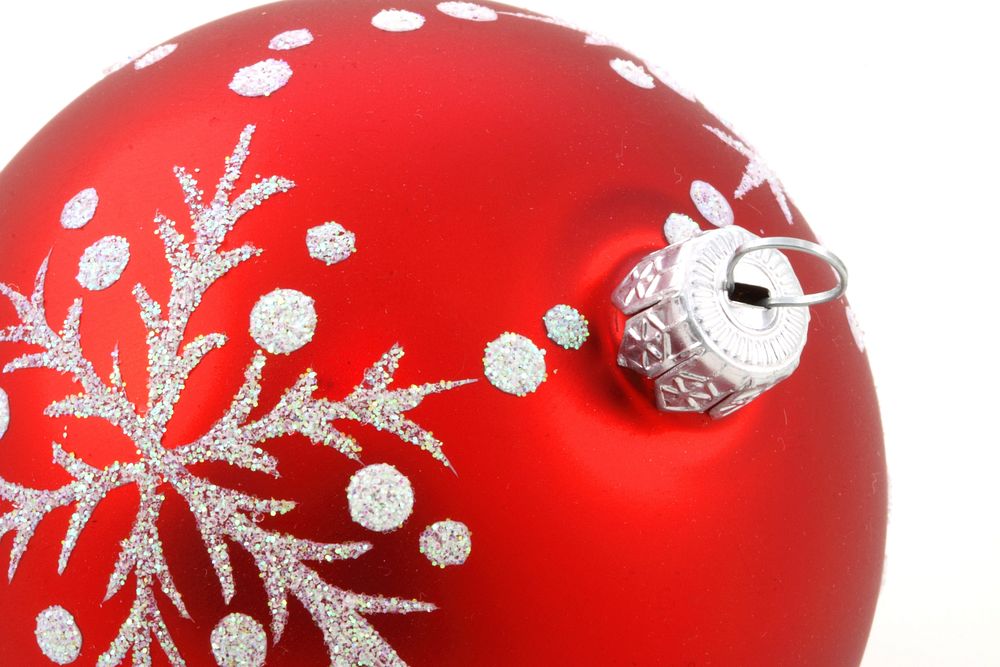 Closeup on red Christmas tree ornament. Free public domain CC0 photo.