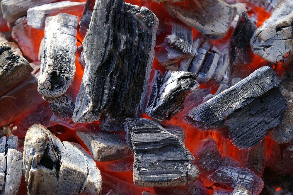 Burning coal close up. Free public domain CC0 photo.