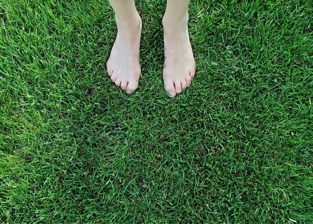 Feet in green grass. Free public domain CC0 photo.