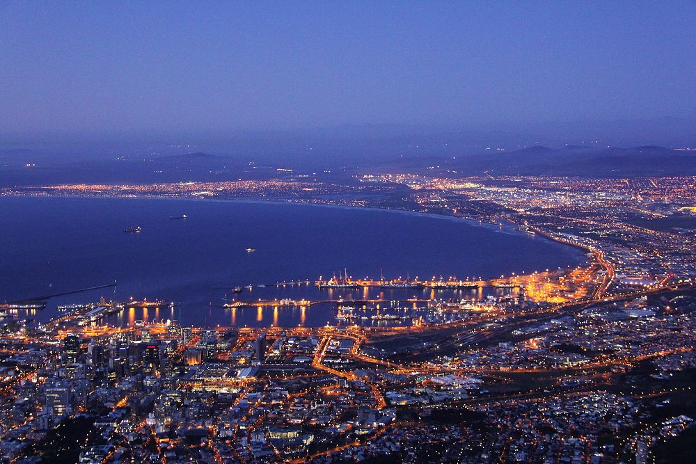 Capetown top view at night. Free public domain CC0 image.