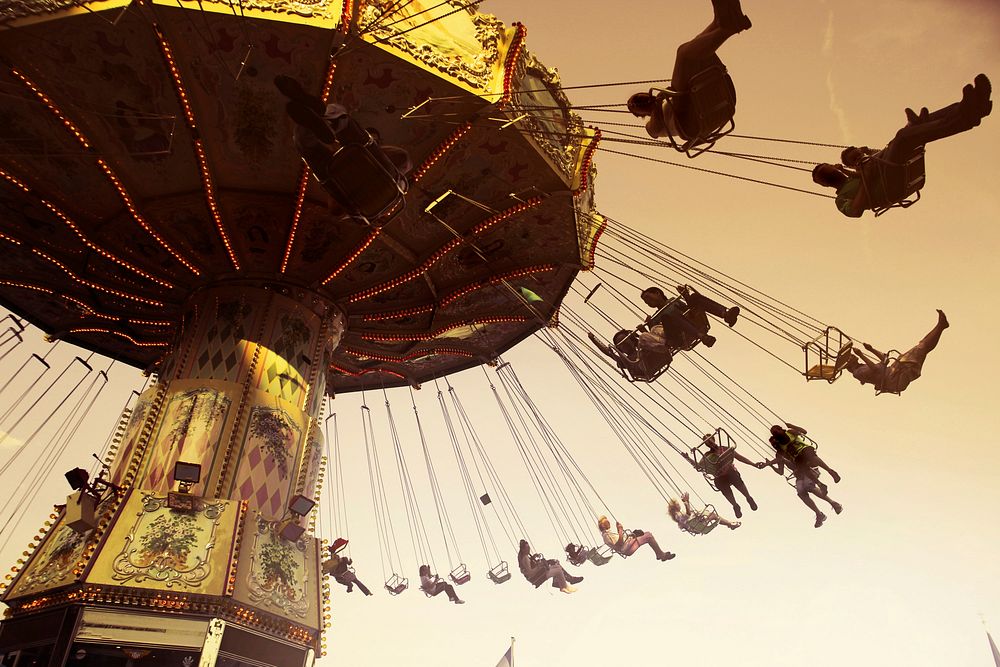 Free swinging ride image, public domain amusement park CC0 photo.