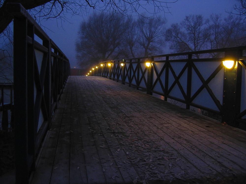 Bridge light in the dark. Free public domain CC0 photo.