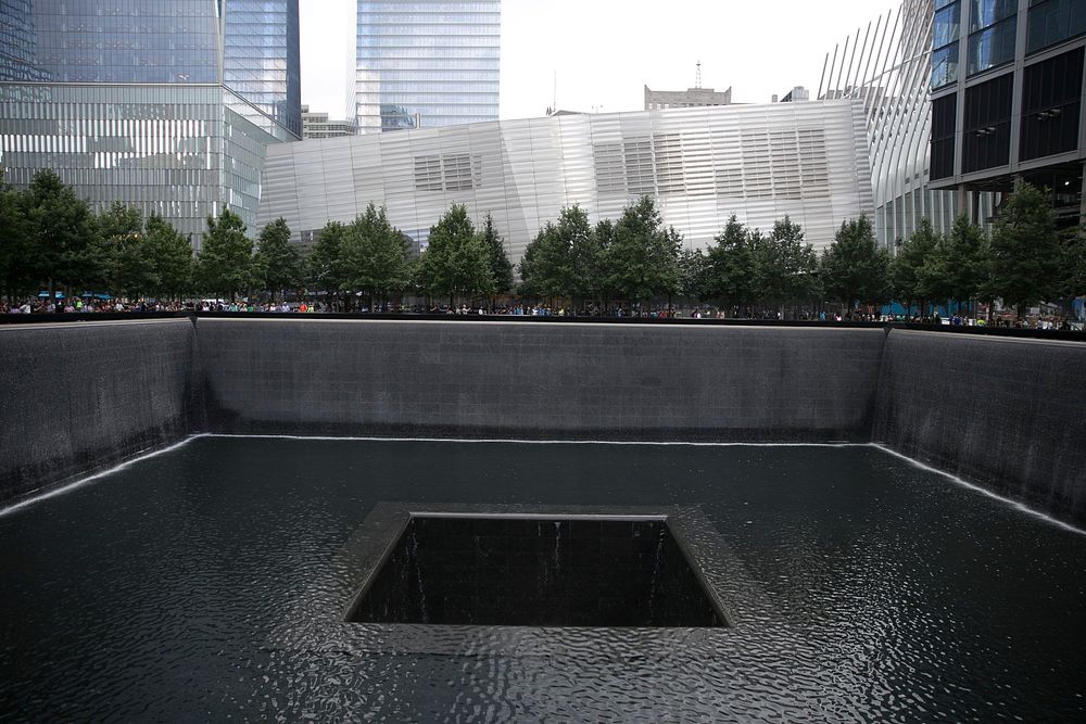 Free 9/11 fountain at Memorial & Museum, New York public domain CC0 photo.
