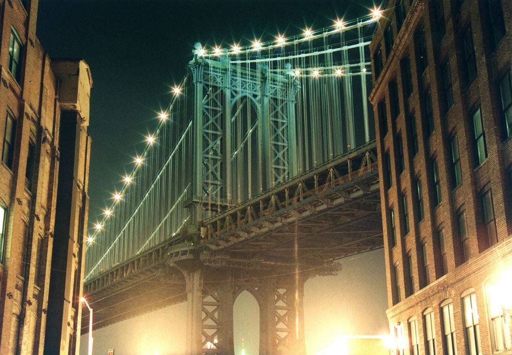 Brooklyn Bridge at night. Free public domain CC0 photo.