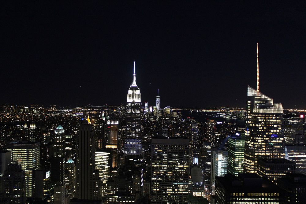 Manhattan night lights cityscape. Free public domain CC0 image.