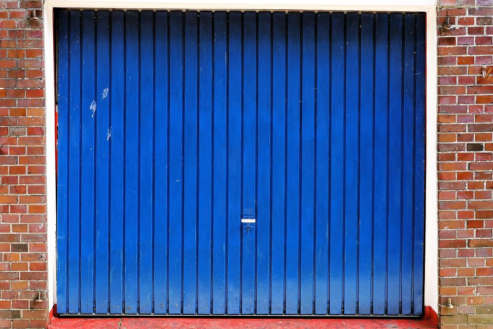 Blue garage door. Free public domain CC0 photo.