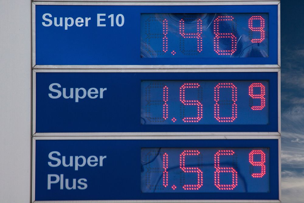 Gasoline price board. Free public domain CC0 photo.