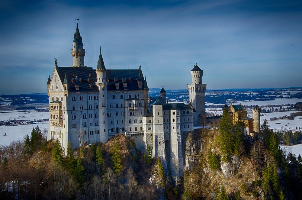 The Neuschwanstein Castle in Germany during winter. Free public domain CC0 photo.
