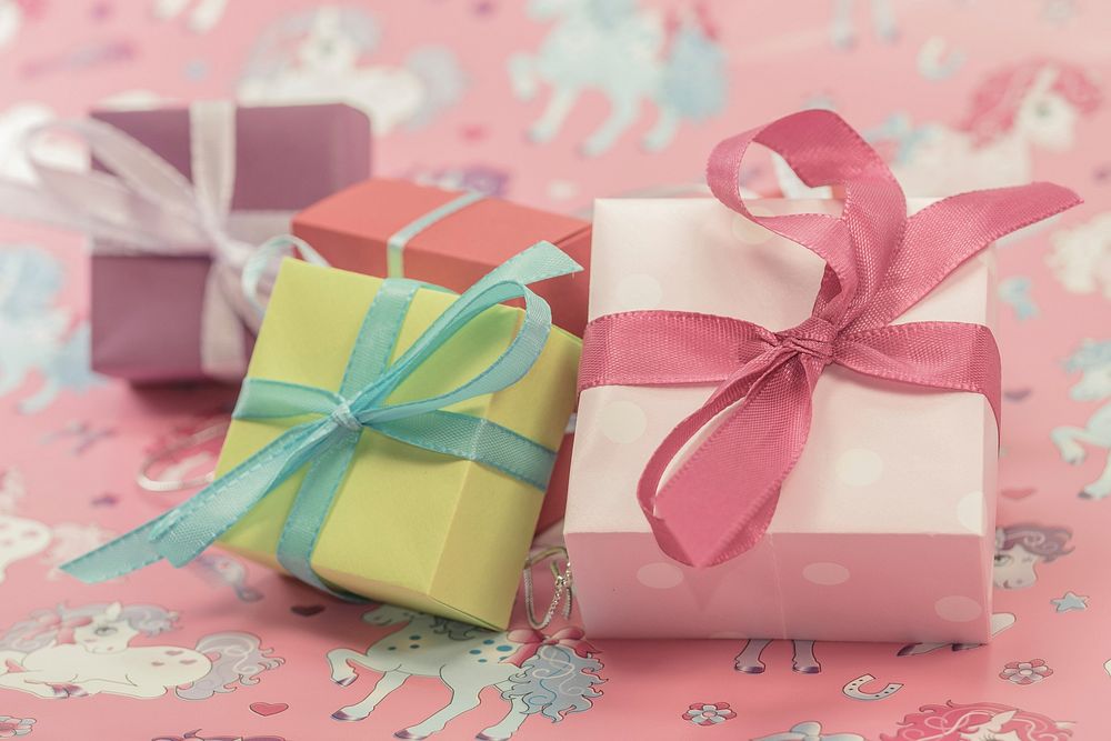 Pile of colorful wrapped gift boxes. Free public domain CC0 photo. 