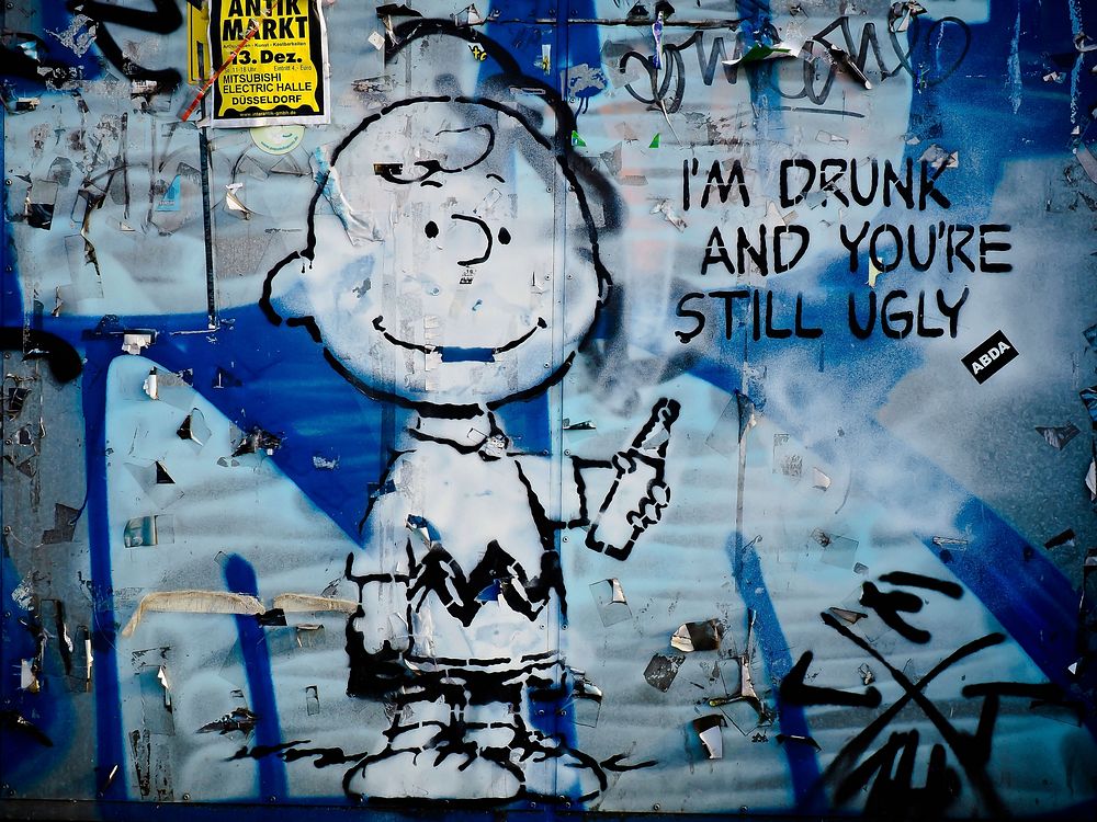 Charlie Brown, Snoopy cartoon character graffiti art. Location unknown - Feb. 29, 2016